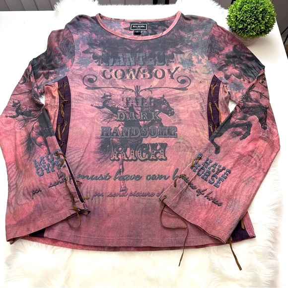 Bit & Bridle Cowboy Wanted Long Sleeve Shirt Size L - Picture 9 of 10